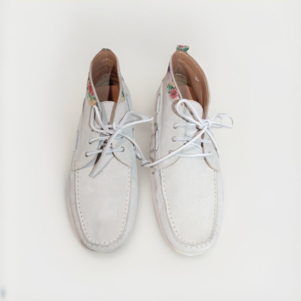 Libero Casual Ankle Boat Shoes Suede Leather Italy Men's Sand White Size 41